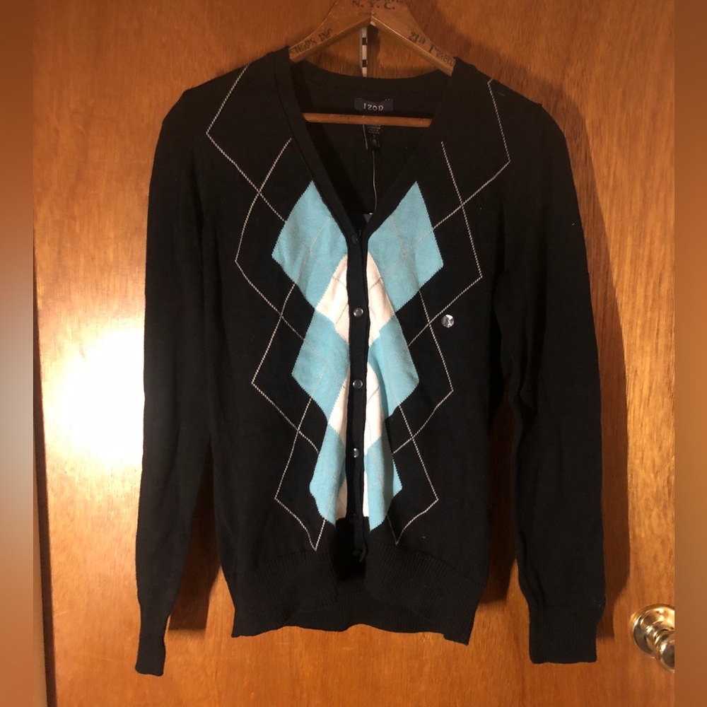 🌌izod NWT black argyle cardigan sweater size small🌌